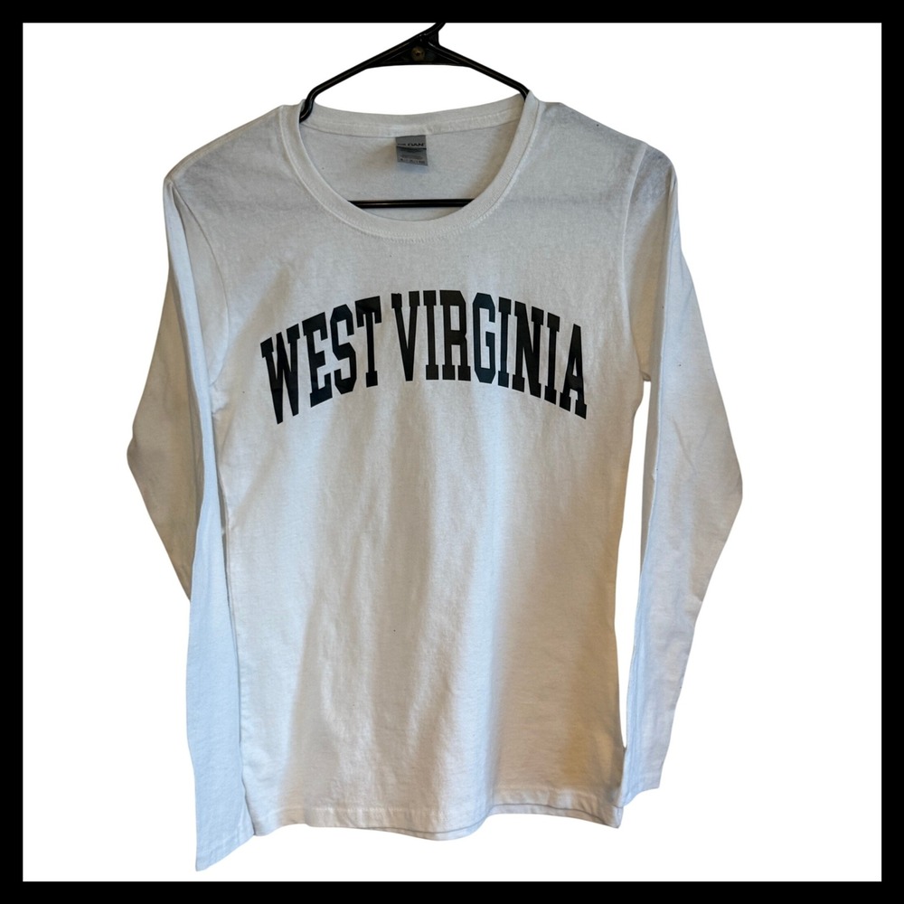 NWOT West Virginia Long Sleeve T-Shirt Ladies‎ Gildan White WV Mountaineers